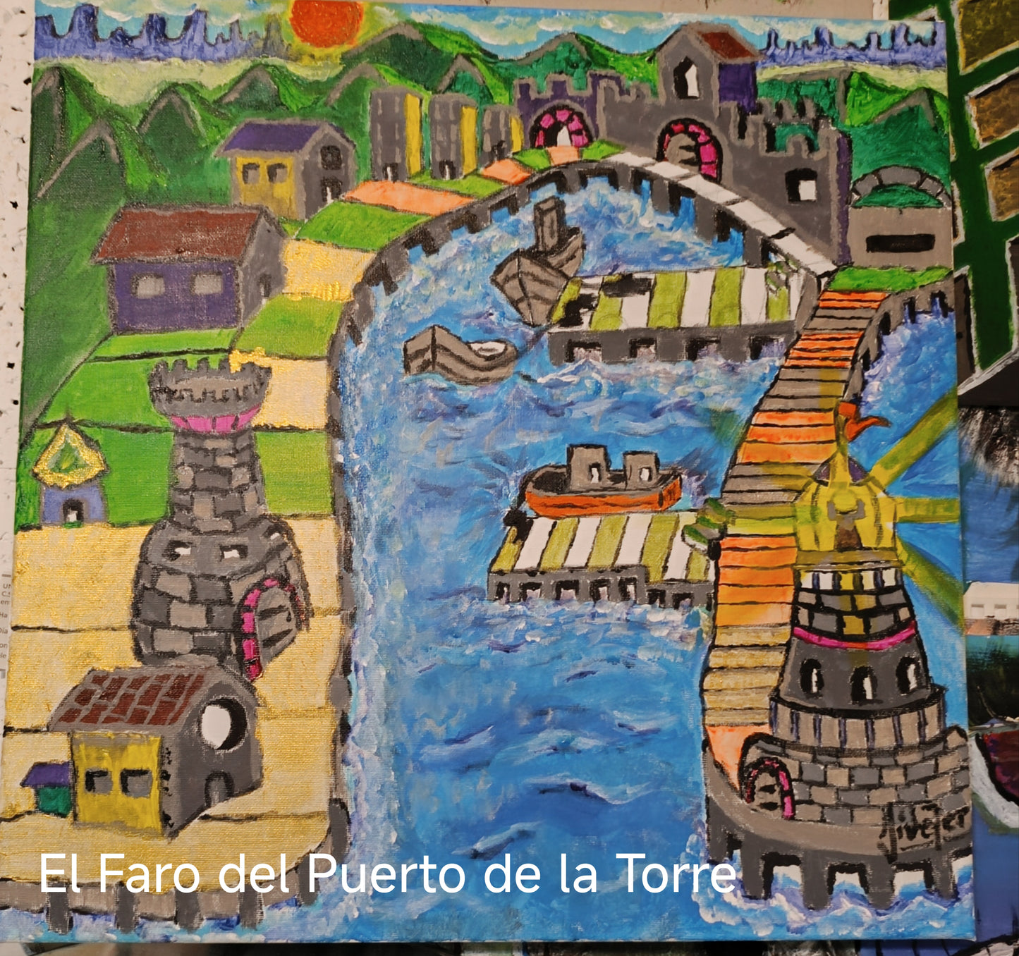 El puente de la torre medieval y El faro del puerto de la torre